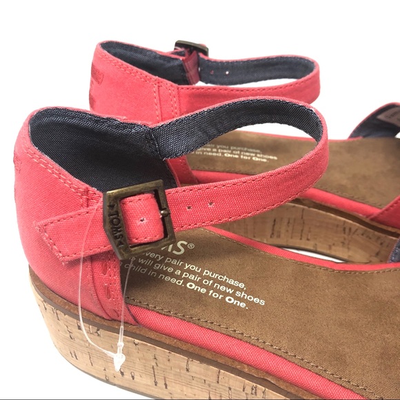 Toms Harper Coral Canvas Wedge Sandal Sample Sz 6 - Picture 7 of 8